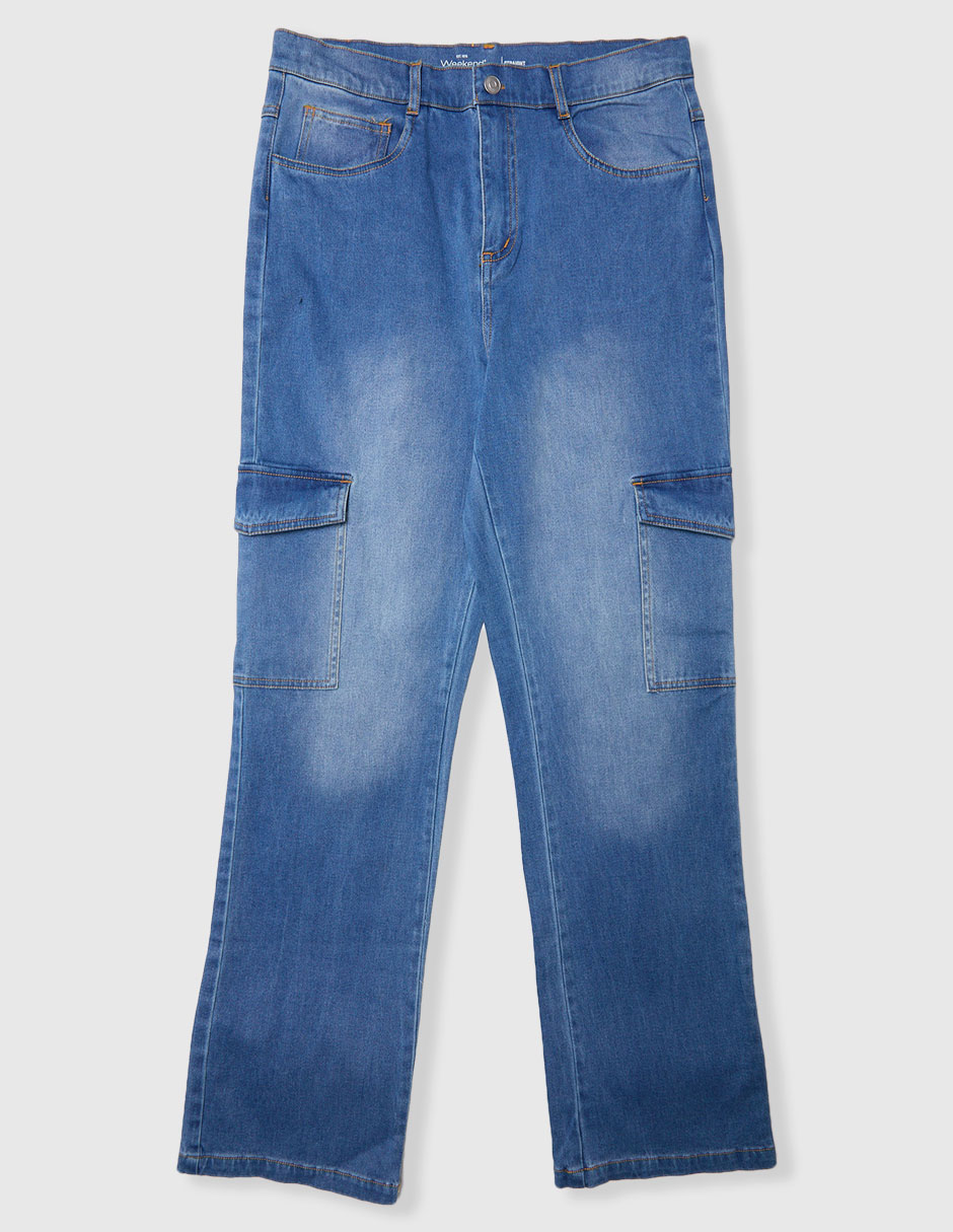 Jeans cargo straight deslavado para niño Jeans cargo straight deslavado para niño