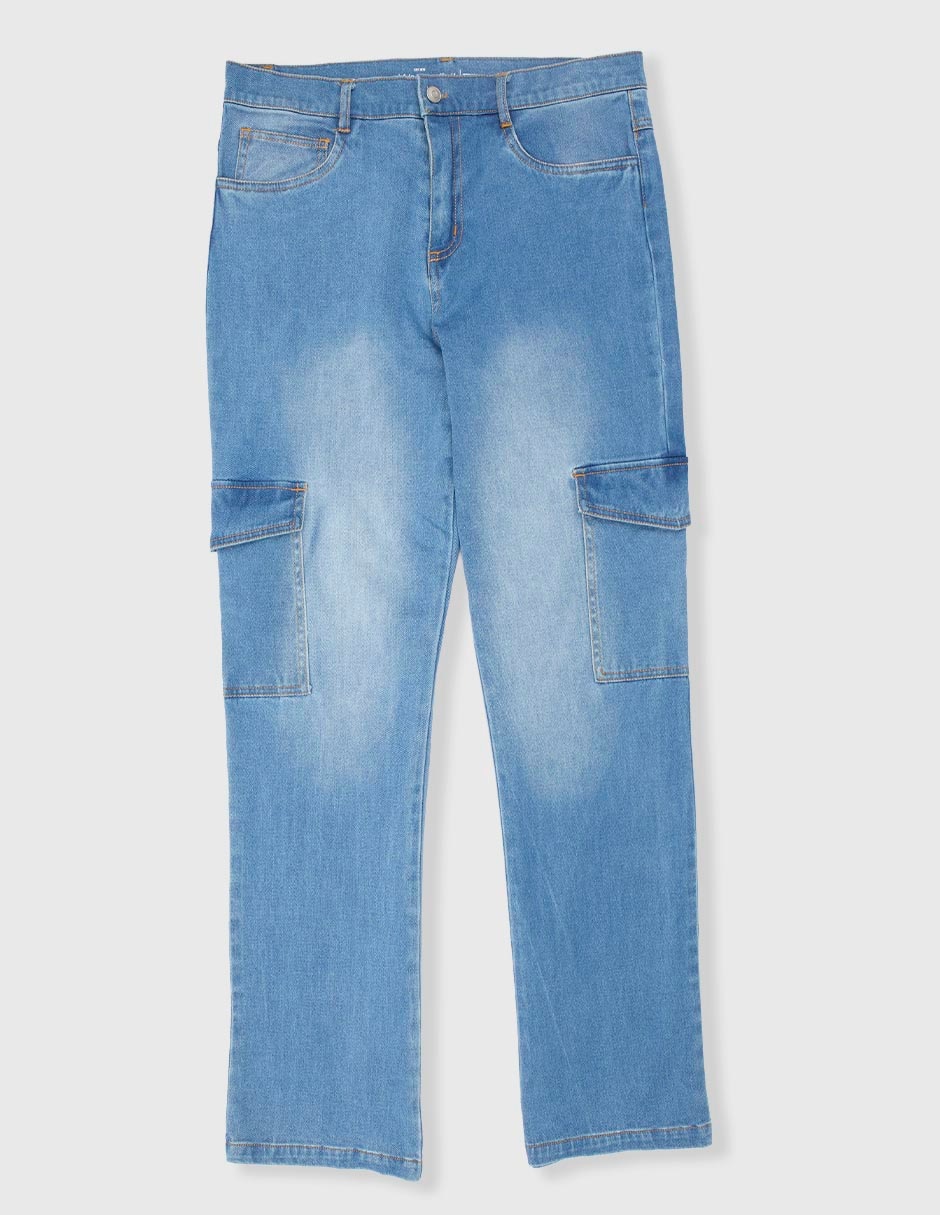Jeans cargo straight deslavado para niño Jeans cargo straight deslavado para niño