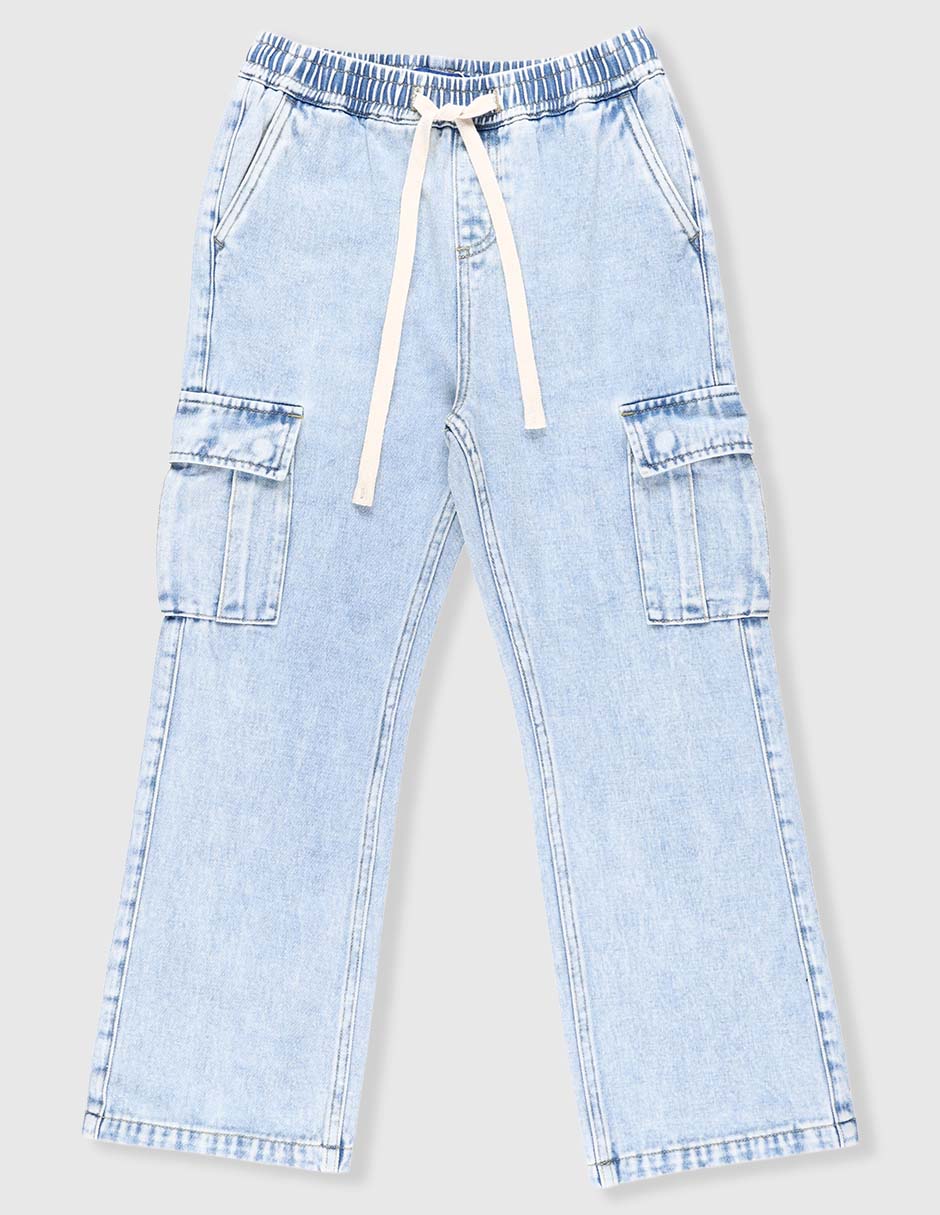 Jeans cargo amplio lavado claro para niña Jeans cargo amplio lavado claro para niña