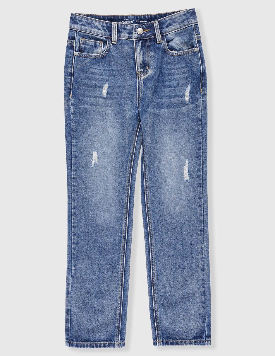 Jeans straight deslavado para niña Jeans straight deslavado para niña