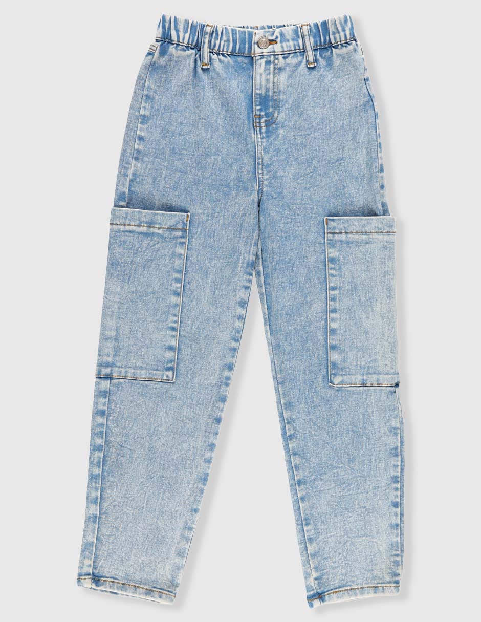 Jeans cargo baggy lavado bitono para niña Jeans cargo baggy lavado bitono para niña